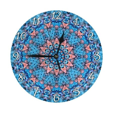 Turquoise Blue Fractal Kaleidoscope Wall Clock - 10 Inch Silent Non-Ticking Wall Clocks -Country Retro Rustic Style Decorative For Living Room Kitchen Home Bathroom Bedroom