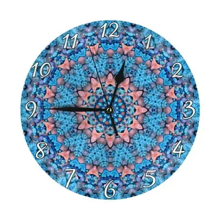 Turquoise Blue Fractal Kaleidoscope Wall Clock - 10 Inch Silent Non-Ticking Wall Clocks -Country Retro Rustic Style Decorative For Living Room Kitchen Home Bathroom Bedroom