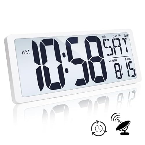 TXL Atomic Clock with Backlight, 14.2 Large Digital Wall Clock Battery Operated, Digital Clock Large Display with Day, Date & Temperature, Large Wall Clock for Bedroom, Livingroom, Office