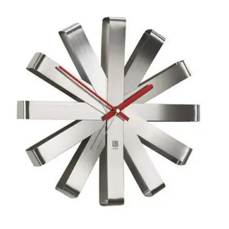 Umbra, Stainless Steel Ribbon Modern 12-inch, Battery Operated Quartz Movement, Silent Non Ticking Wall Clock