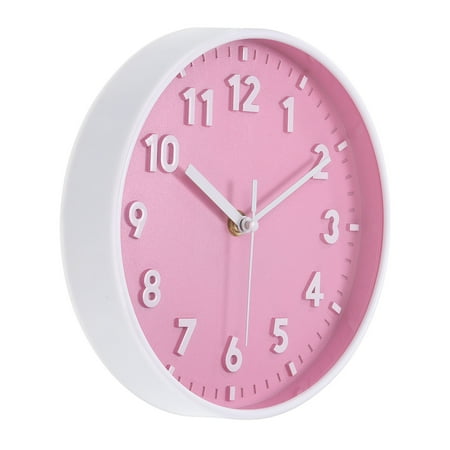 Unique Bargains 8 Inch Wall Clock, 3D Number Quartz Battery Operated Silent Non-Ticking Round Wall Clocks, Pink