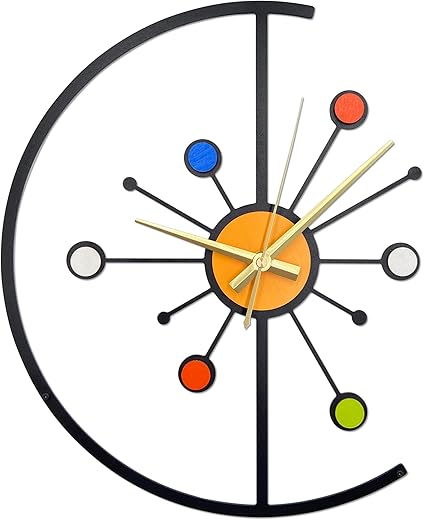 Unique Metal Wall Clock 14 Inch Mid-Century Modern Clock with Silent Mechanism Decorative Colorful Clock for Living Room, Kitchen, Office DecorMetal Wall Clock