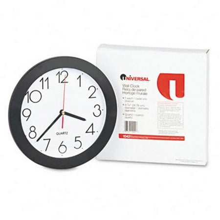 Universal 10421 Round Wall Clock 9-3/4in Black 1 AA Battery