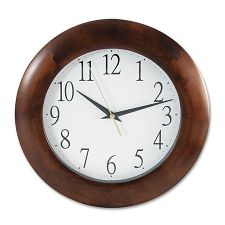 Universal Round Wood Wall Clock, 12.75 Overall Diameter, Cherry Case, 1 Aa (sold Separately)