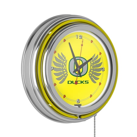 University of Oregon Wings Retro Neon Analog Wall Clock with Pull Chain