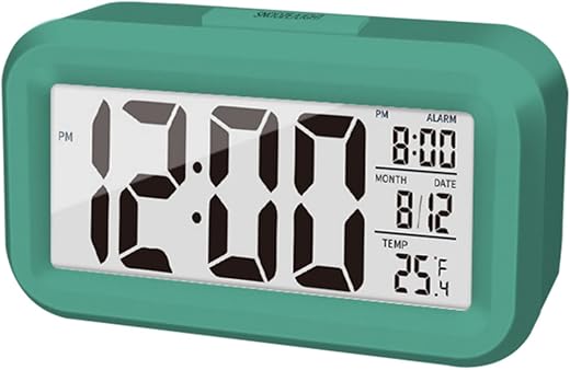 Upgraded Digital Alarm Clock, 4.3 LED Display with Temperature Larger Lound Light Control Portable Snooze Calendar Brightness with Battery Powered Alarm Clocks Bedside for Everyone (Green)