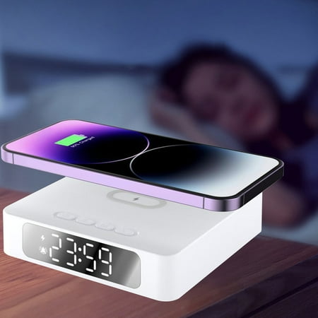 Usmixi Multi Functional Clock Wireless Charging 15W Wireless Charging Alarm Clock Suitable for IOS and Android Wireless Chargers Cyber & Monday Deals