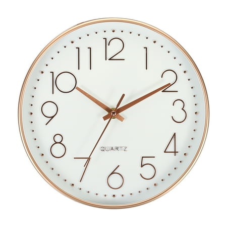 Uxcell 10 Wall Clock Battery Operated Silent Non Ticking Round Clock, White/Rose Gold