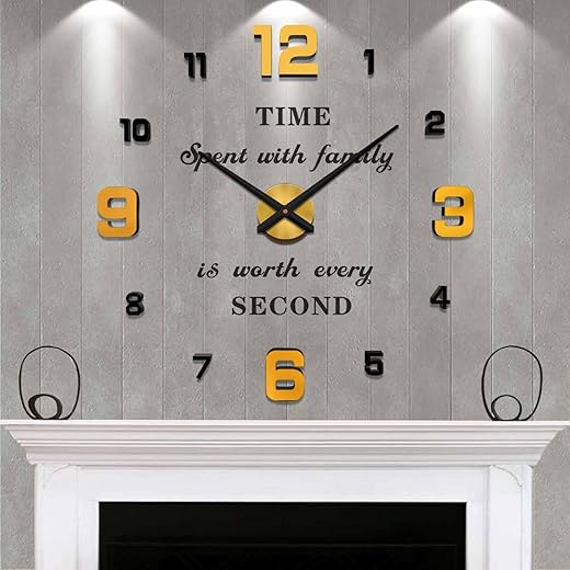 VANGOLD Large Wall Clock DIY Wall Decorations 3D Sticker Frameless Clock for Home Living Room Bedroom Office Decor