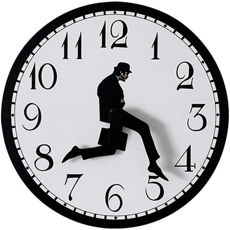 Vaupan Humanoid Wall Clock Novelty Creative Businessman Briefcase Walking Time Wooden Round Wall Clock, Silent Mute Clock Home Bedroom Office Decoration Personalized Clock Black Comedy Inspiration