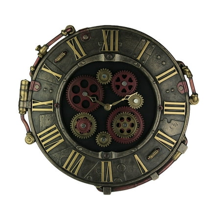 Veronese Design Steampunk Bronze Finish Rivet Plate Wall Clock With Moving Gears