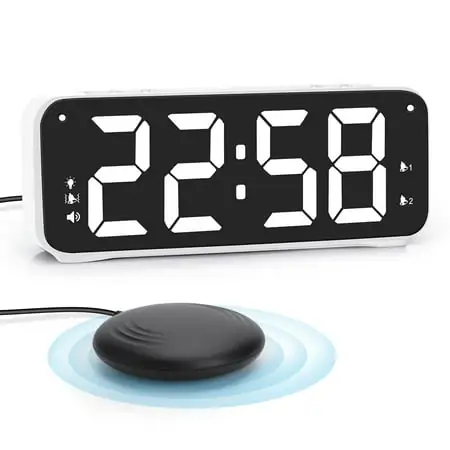 Vibrating Alarm Clock with Bed Shaker for Heavy Sleepers,Deaf,Hard of Hearing, Dual Alarm Clock,USB Charger, Digital Alarm Large Display Number w/4 levels Brightness Dimmer,Snooze,12/24H