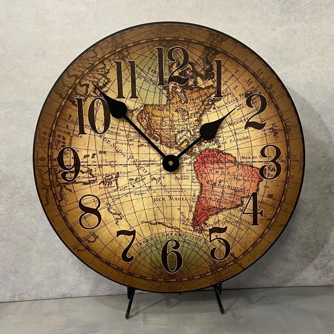 Vincenzo World Map Wall Clock | Ultra Quiet Quartz Mechanism | Hand Made in USA Beautiful Crisp Lasting Color | Comes in 8 Sizes | 18-Inch