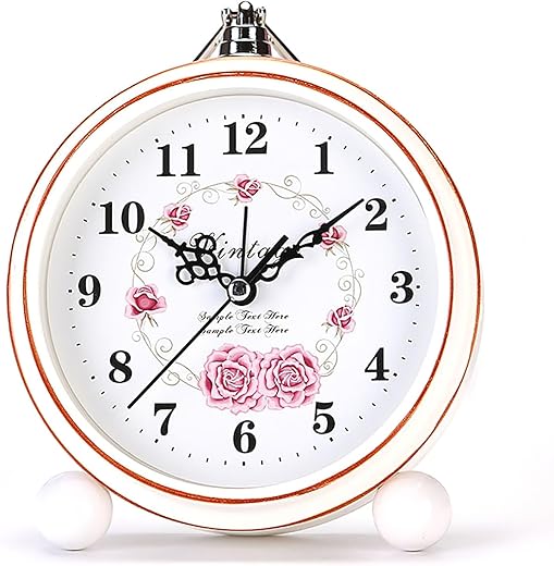 Vintage Alarm Clock, 5.25" Silent Non-Ticking Retro Analog Clock, Battery Operated Small Desk Clock for Bedroom/Living Room/Office/Shelf Decor (Rose)