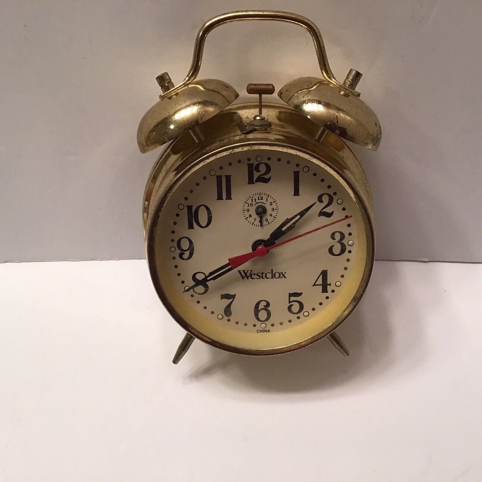 Vintage Gold Tone Westclox Double Bell handle Glow Alarm Clock Not Working