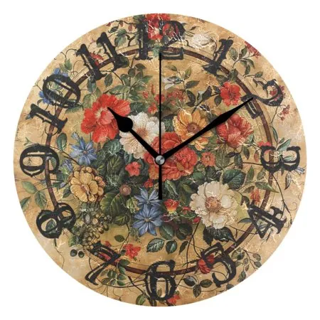 Vintage Medallion Floral Wall Clock 10 inch Non-Ticking Easy to Read Decorative Clocks for Home Bedroom Living Room