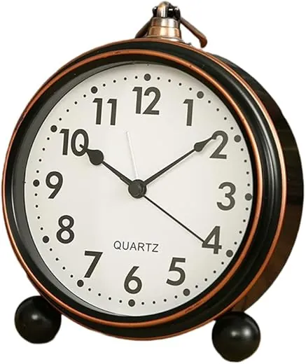 Vintage Metal Alarm Clock, 5.3 inch Big Number Easy Read Silent Desk Clock,Hang Wall Battery Operated Clock for Table, Bedroom, Bedside, Living Room, Room Decor (Black)