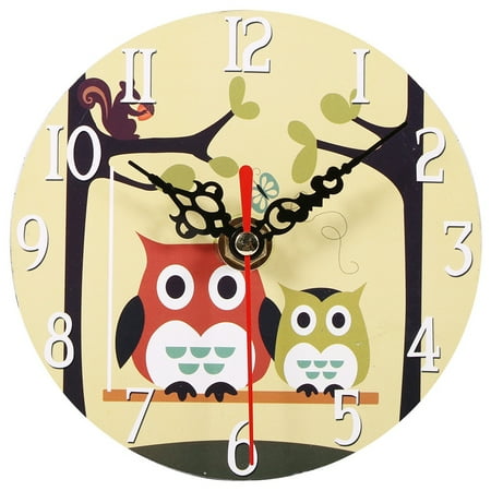 Vintage Owl Pattern Round Wooden Wall Clock - Antique Style Home or Office Decor #1