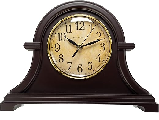 Vintage Table Clock Series Mantel Clock,12.5 Inch, Silent Analog Quartz Movement, Mahogany Color (13798)