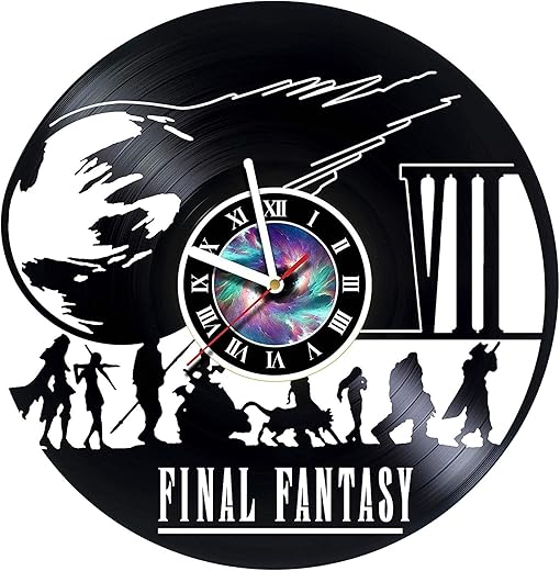 Vinyl Record Wall Clock, Nerd Room Decor ff7Adventure Anime, PC Games Wall Decor, Famous ff Movie Fantasy Clock Design, Incredible Geek Gift