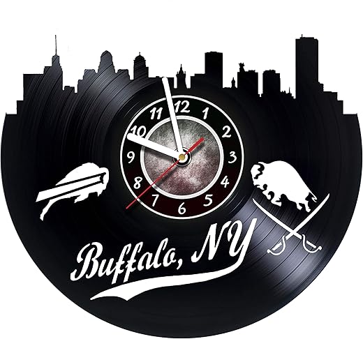 Vinyl Wall Clock Compatible with Buffalo New York Skyline Made Vinyl Record Handmade Original Design - Great Gifts idea for Birthday, Wedding, Anniversary, Women