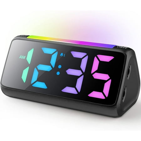 VOCOO Digital Alarm Clock for Bedrooms, RGB Colorful Display with Nightlight 10 Selectable Colors, Easy Setting, Dual USB Ports, LED Dimmable Clock