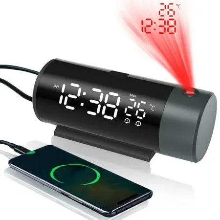 VOCOO Projection Alarm Clock with USB Charger Ports, LED Digital Dual Loud Alarm Clock with 180° Rotatable Projector on Ceiling Wall for Bedroom