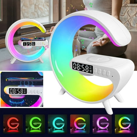 Vtin RGB Smart Alarm Clock, LED Lamp G-type Bluetooth Alarm Clock with Multi Functional Wireless Charger Atmosphere Lamp