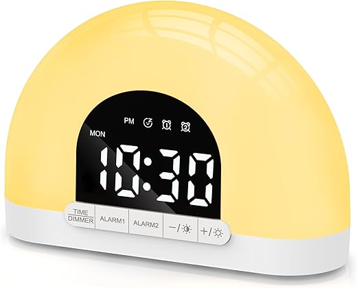 Wake Up Light Sunrise Alarm Clock for Kids, Adults, Heavy Sleepers, Bedroom, Sunlight Alarm Clock with Sunrise Simulation, Dual Alarms, Night Light, Snooze, 7 Alarm Sounds, 7-5-2 Modes, Ideal for Gift