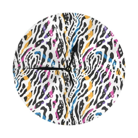 Wall Clock - abstract colorful zebra print 9.8 Inch Silent Non Ticking Modern Round Wall Clocks Battery Operated Classic Clock for Bedroom, Living Room, Office, Home, Kitchen, Bathroom