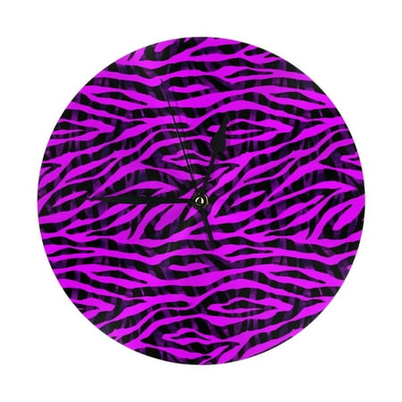 Wall Clock - Black purple zebra print 9.8 Inch Silent Non Ticking Modern Round Wall Clocks Battery Operated Classic Clock for Bedroom, Living Room, Office, Home, Kitchen, Bathroom