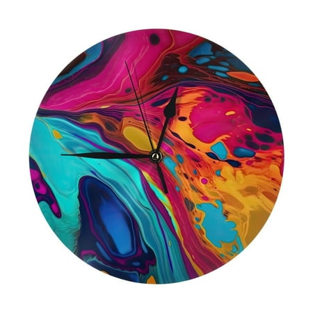 Wall Clock - Colorful Abstract Swirls 9.8 Inch Silent Non Ticking Modern Round Wall Clocks Battery Operated Classic Clock for Bedroom, Living Room, Office, Home, Kitchen, Bathroom