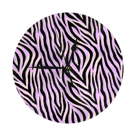 Wall Clock - zebra print purple 9.8 Inch Silent Non Ticking Modern Round Wall Clocks Battery Operated Classic Clock for Bedroom, Living Room, Office, Home, Kitchen, Bathroom