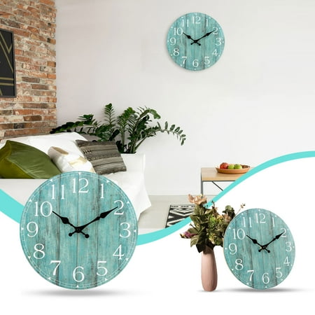 Wall Clock,10 Inch Teal Silent Non-Ticking Kitchen Clock Decor,Rustic Vintage Country Retro Decorative Wall Clocks