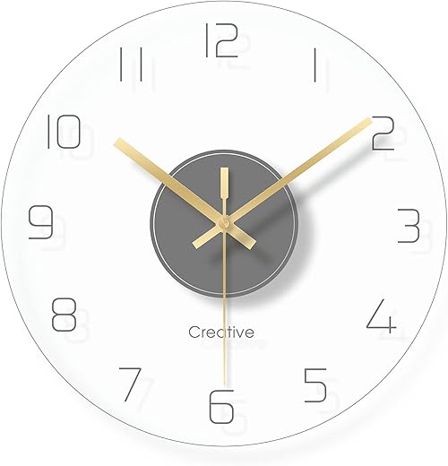 Wall Clock 12 Inch Clear Glass Wall Clocks Non-Ticking Battery Operated Ultra-Quiet Movement Quartz for Office Classroom School Home Living Room Bedroom Kitchen