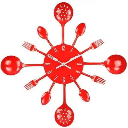 Wall Clock, 16 Metal Kitchen Cutlery Utensil Spoon Fork Wall Clock Creative Modern Home Decor Antique Style Wall Watch,red,F97105