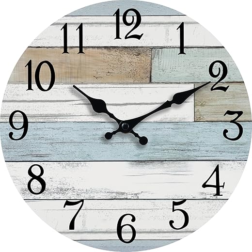 Wall Clock 8 Inch Silent Non Ticking Wall Clocks Battery Operated Coastal Design Country Rustic Retro Decorative for Bathroom Kitchen Living Room(8 Inch)