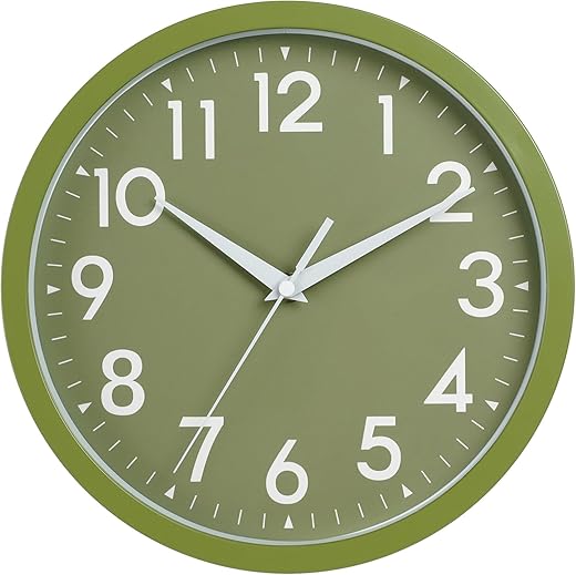 Wall Clock, Analog Clock 10 Inch, Silent Non-Ticking Wall Clocks Battery Operated Decorative for Kitchen, Office, Bedroom, Bathroom(Olive Green)