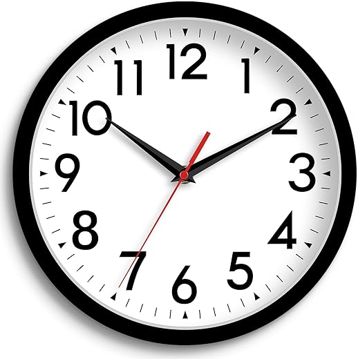 Wall Clock, Analog Clock 8 Inch, Silent Non-Ticking Wall Clocks Battery Operated Decorative for Kitchen, Office, Bedroom, Bathroom(Black)