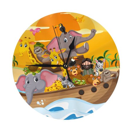 Wall Clock, Animals on Noah's Ark1 Wall Clocks Battery Operated Silent Kitchen Office Wall Clock Decorative, Wall Clock for School Classroom Living Room Bedroom Home Decor