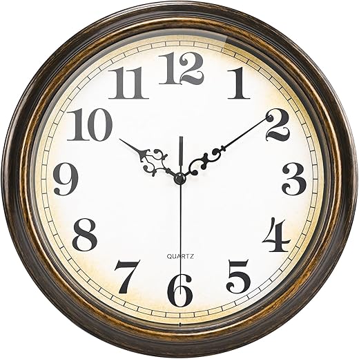 Wall Clock Battery Operated Silent Non-Ticking Vintage Wall Clocks for Kitchen, School, Living Room (12Inch, Bronze)