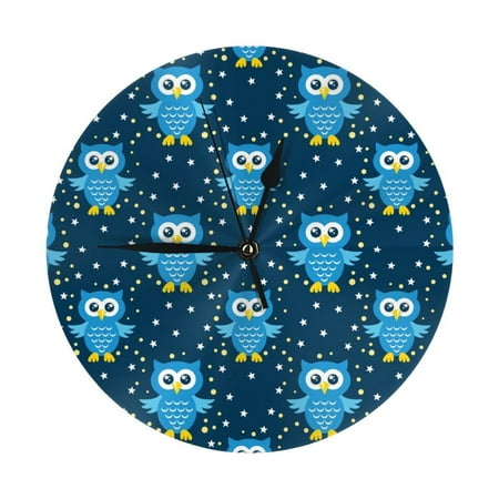 Wall Clock, Blue Owl Wall Clocks Battery Operated Silent Kitchen Office Wall Clock Decorative, Wall Clock for School Classroom Living Room Bedroom Home Decor