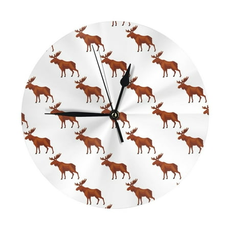 Wall Clock, brown Elk Moose cute Wall Clocks Battery Operated Silent Kitchen Office Wall Clock Decorative, Wall Clock for School Classroom Living Room Bedroom Home Decor