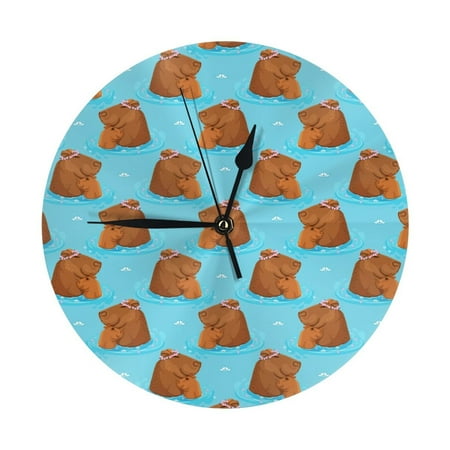 Wall Clock, capybara family bathing cute blue Wall Clocks Battery Operated Silent Kitchen Office Wall Clock Decorative, Wall Clock for School Classroom Living Room Bedroom Home Decor