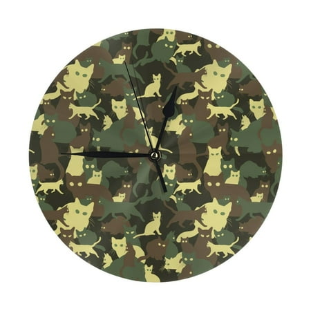 Wall Clock, Cool Cat Green Camouflage Wall Clocks Battery Operated Silent Kitchen Office Wall Clock Decorative, Wall Clock for School Classroom Living Room Bedroom Home Decor