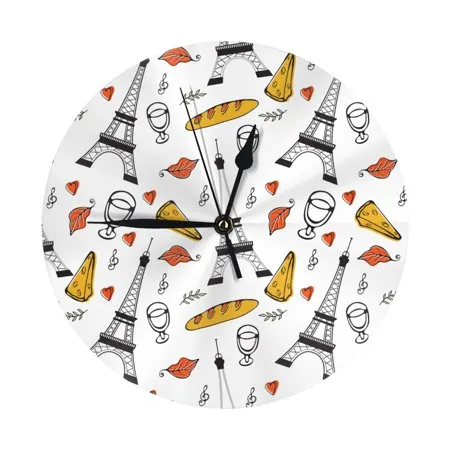 Wall Clock, Eiffel Tower pizza Wall Clocks Battery Operated Silent Kitchen Office Wall Clock Decorative, Wall Clock for School Classroom Living Room Bedroom Home Decor