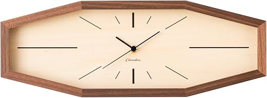 Wall Clock Japanese Handcrafted Linear Octagonal Solid Wood Clock Silent Non-Ticking Battery Operated Modern Decorative for Living Room Bedroom Office LINE Clock CH-060 (Walnut)