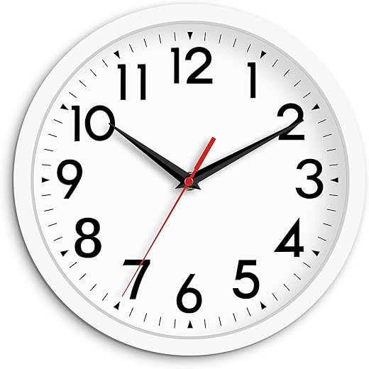 Wall Clock, Modern Wall Clocks Battery Operated 10 Inch, Simpel Silent Non-Ticking Analog Clock Decorative for Kitchen, Bathroom, Bedroom, Office, Living Room, School, Classroom(White)