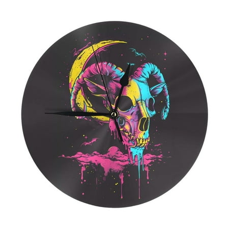 Wall Clock, Neon Gothic Skull Moon Wall Clocks Battery Operated Silent Kitchen Office Wall Clock Decorative, Wall Clock for School Classroom Living Room Bedroom Home Decor