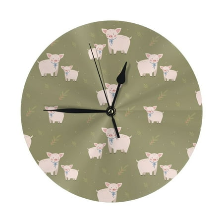 Wall Clock, Parent-Child Cute Pig Green Wall Clocks Battery Operated Silent Kitchen Office Wall Clock Decorative, Wall Clock for School Classroom Living Room Bedroom Home Decor